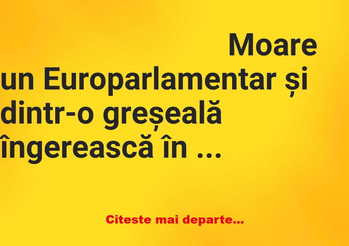 Banc: Moare un Europarlamentar și dintr-o greșeală îngerească în loc să…