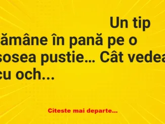 Banc: Un cal ajută un tip care a făcut pană:- Suflă, nene, în jiglere, că-s…