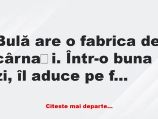 Banc: Bulă are o fabrica de cârnați. Într-o buna zi, îl aduce pe fiul sau la…