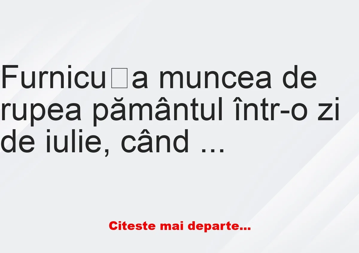 Banc: – Bună furnicuțo, ce faci?