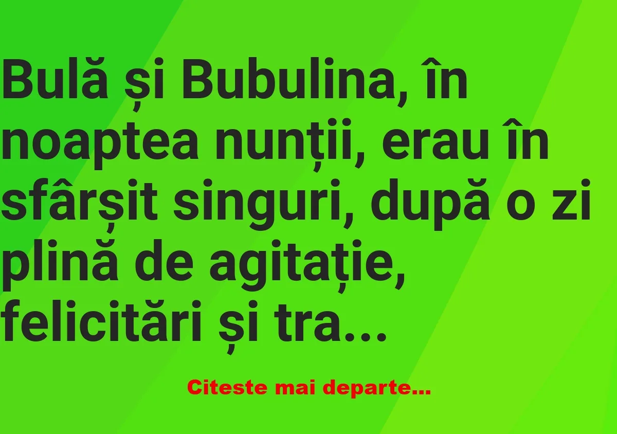 Banc: Bulă și Bubulina, în noaptea nunții –