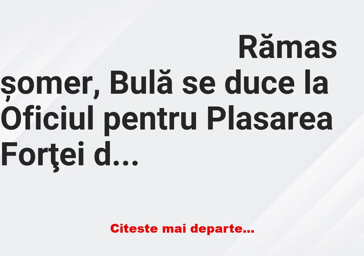 Banc: – Bună ziua, vreau şi eu un loc de muncă. – Avem ceva foarte bine…