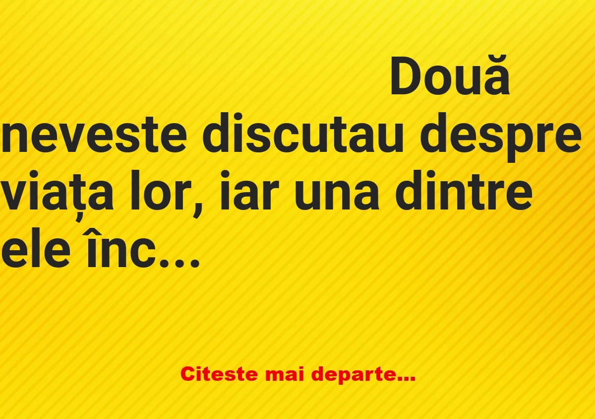 Banc: Două neveste discutau despre viața lor, iar una dintre ele începe să…