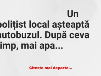 Banc: Un polițist local vrea să ia autobuzul. Așteaptă în stație…