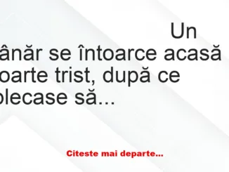 Banc: Un tânăr se întoarce acasă foarte trist: – Ce s-a întâmplat? Te-a…