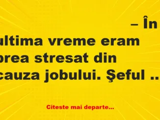 Banc: – În ultima vreme eram prea stresat din cauza jobului. Şeful mi-a…