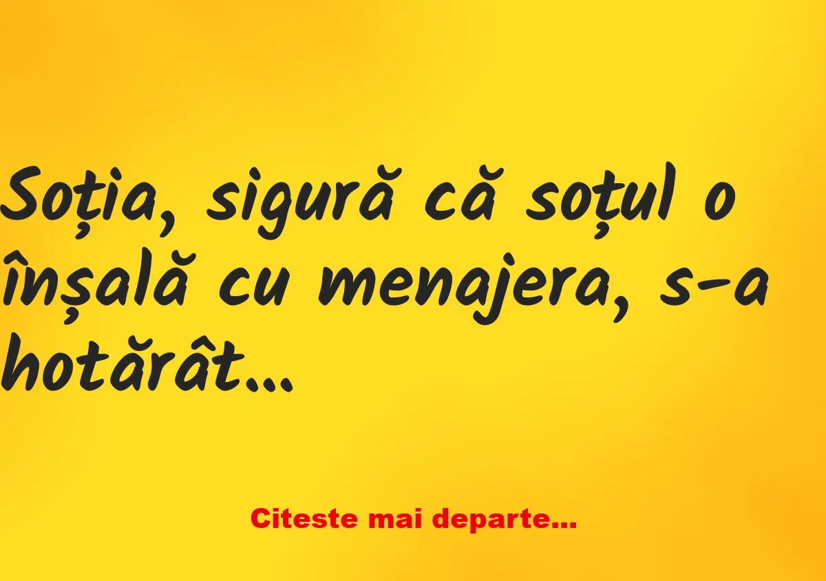 Banc: Nevasta geloasă e sigură că soțul o înșală cu menajera și se hotărâște…