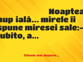 Banc: Noaptea nupțială… mirele îi spune miresei sale: – Iubito…