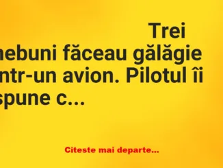 Banc: Trei nebuni făceau gălăgie într-un avion. Pilotul îi spune…