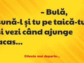 Banc: – Bulișor, vino și zi-i lui tati ce spunea femeia aia!!