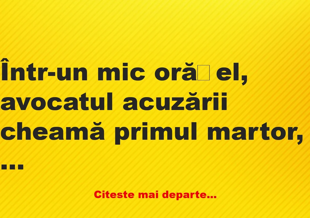 Banc: Într-un mic orășel, avocatul acuzării cheamă primul martor, o…