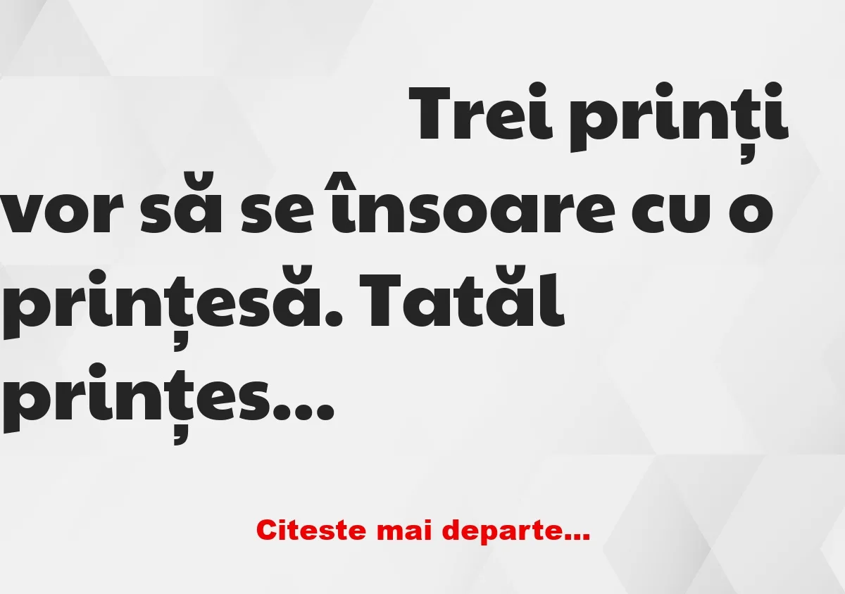 Banc: Trei prinți vor să se însoare cu o prințesă. Trebuie să treacă un test